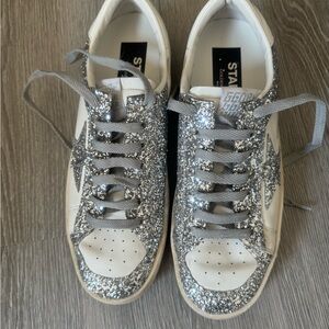 Golden Goose Women’s stardan in white leather with glitter- out of stock on GG!